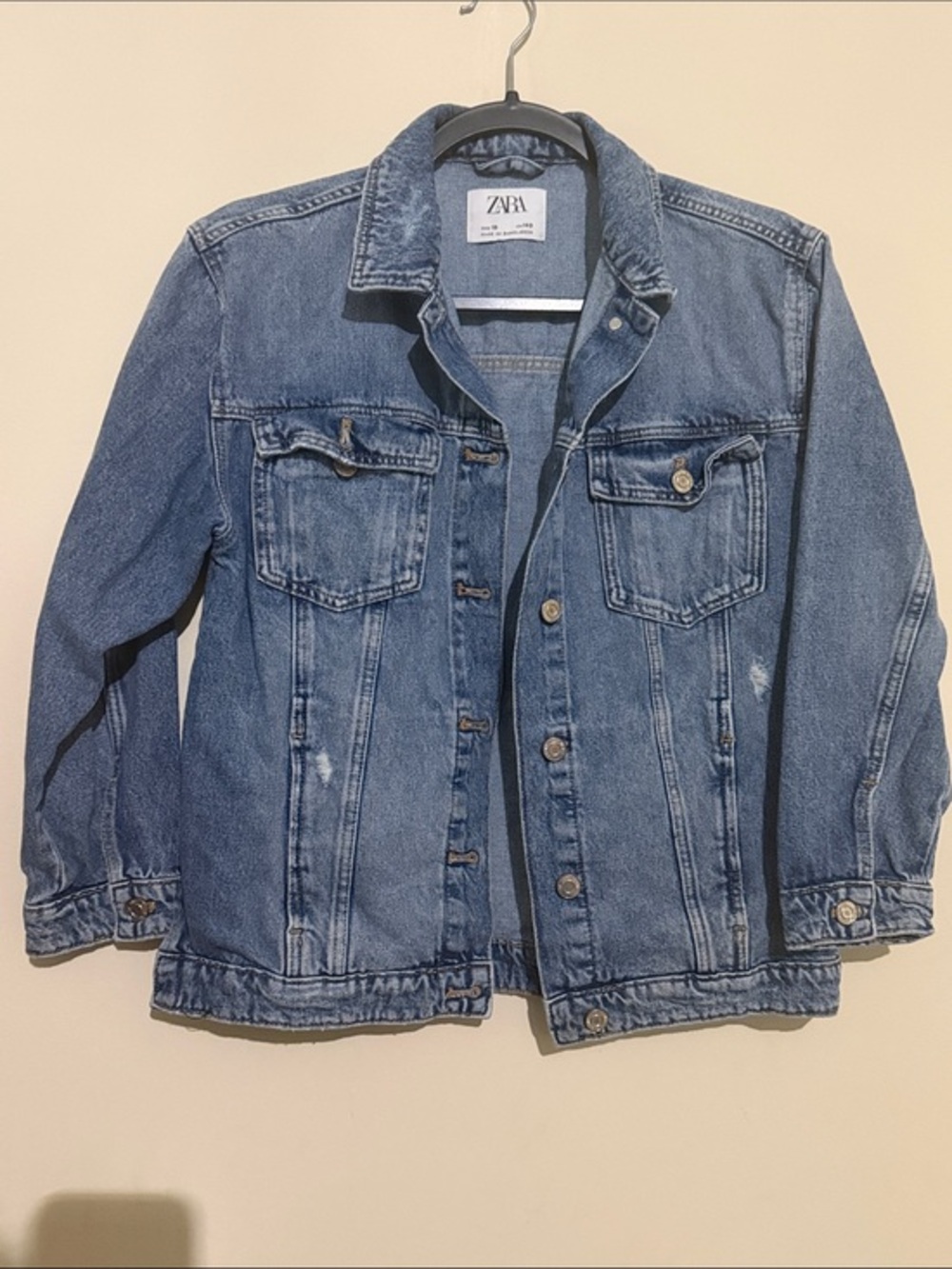 Zara Distressed Medium Blue Denim Jacket